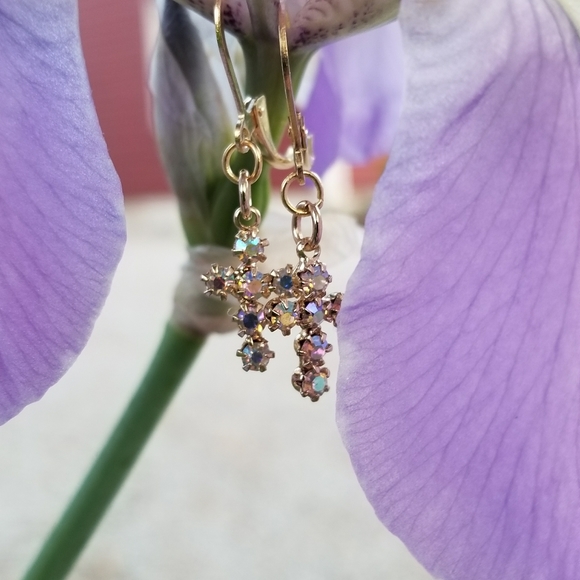 Tiny Iridescent Cross Earrings - Picture 3 of 5